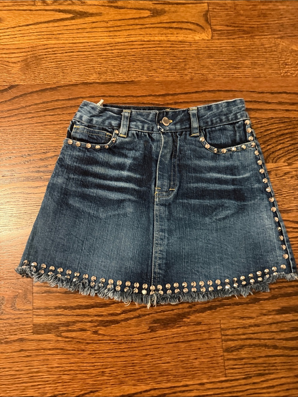 Flowers by Zoe Dark Blue Denim Skirt with Stud Accents